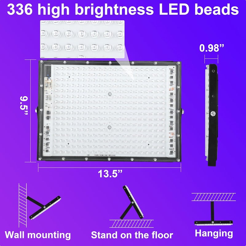 Arckarling 4 Pack 300W Blacklight 336 LEDs, UV Lamp Black Lights for Glow Party, 395nm, IP65 Outdoor Black Light Fixture for Halloween, Glow in The Dark Party, Fluorescent Poster Tapestry, Body Painting - Image 4